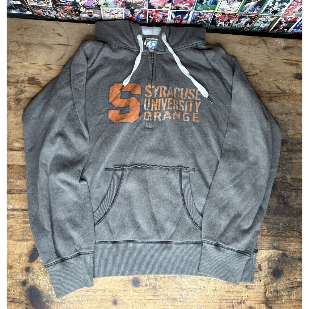 Vintage Blue 84 University Of Syracuse 1/2 Zip Hoodie Sweatshirt Gray Size XL